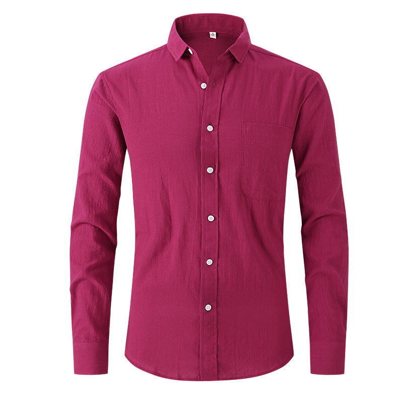 Men's Cotton And Linen  Solid Color Long Sleeved Business Slim Fitting Dress