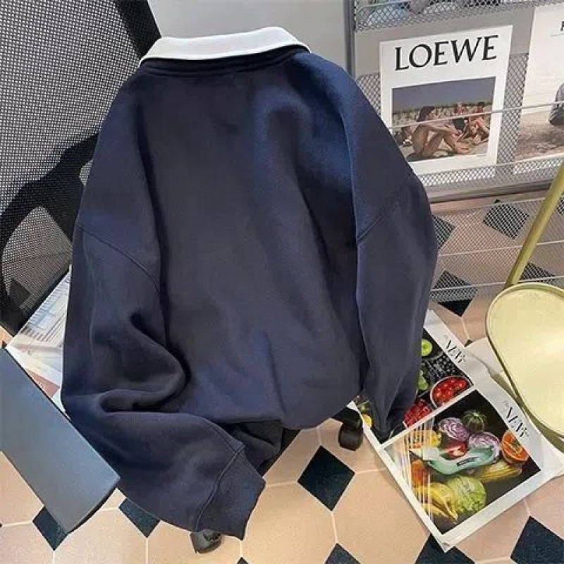 Amerikansk Retro Revers Halv Lynlås Sweater