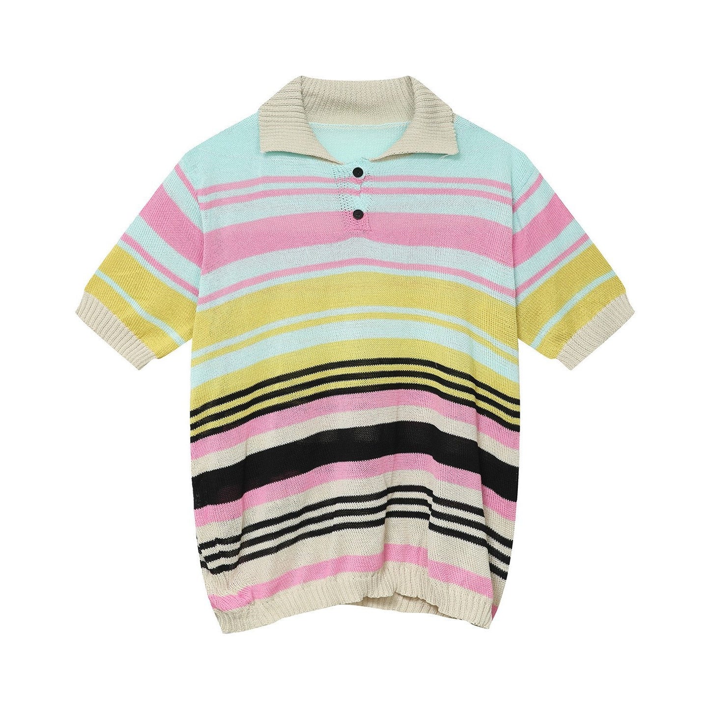 Men's Japanese Loose Striped Lapel Knitted Polo Shirt