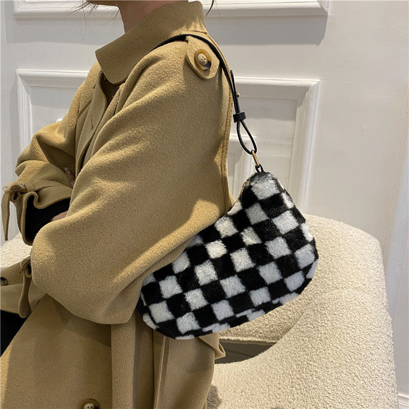 Hairy Lattice Fashion Foreign Trade Export Underarm Bag