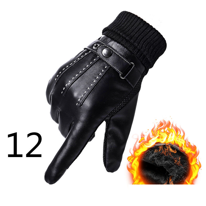 Men's Winter Riding Plus Velvet Thick Windproof Leather Gloves