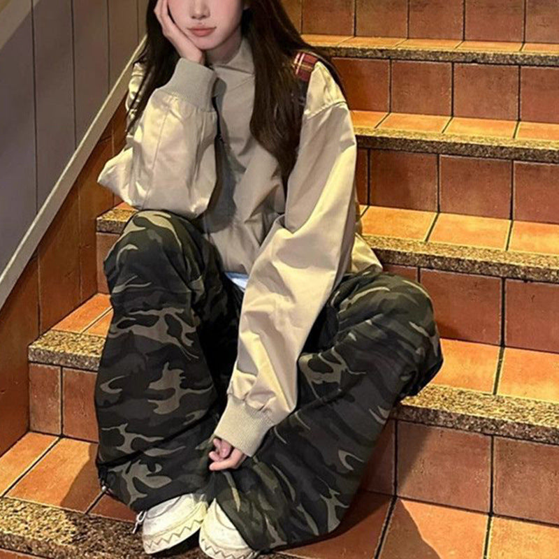 Loose And Versatile Couple's Khaki Workwear Jacket