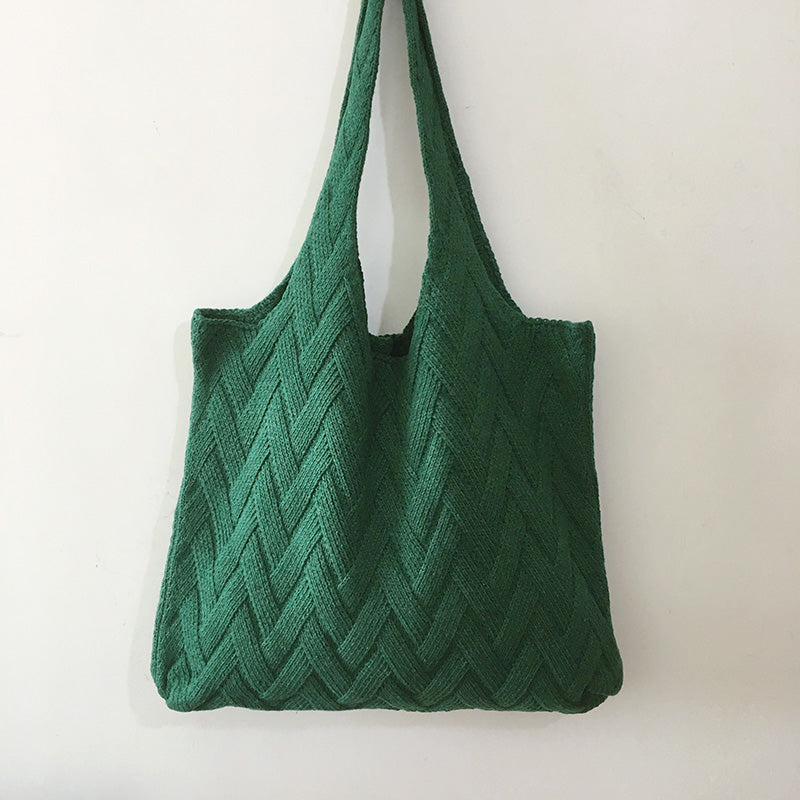 Avocado Green Knit Tote One-Shoulder Sweater Bag