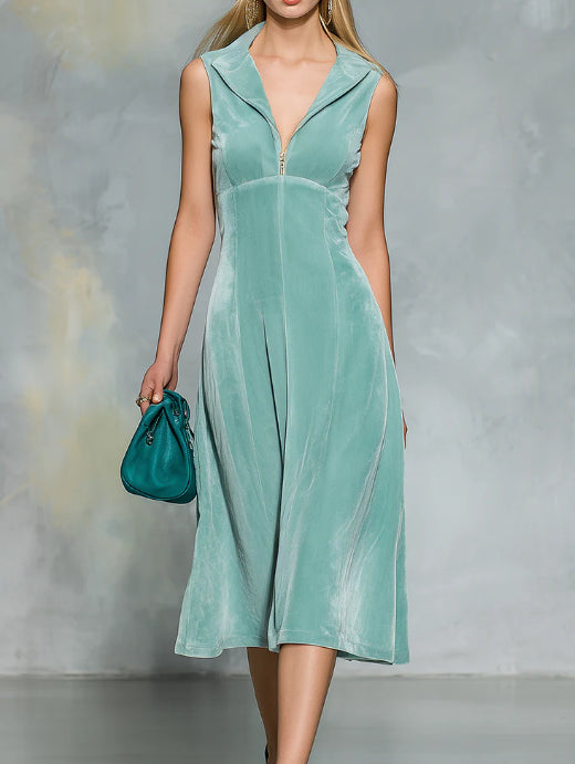 Elegant And Stylish Sleeveless Zippered Velvet Midi Dress