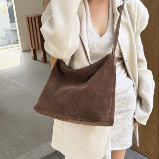 Matte Cowhide Commuter ShoulderCrossbody Tote Bag