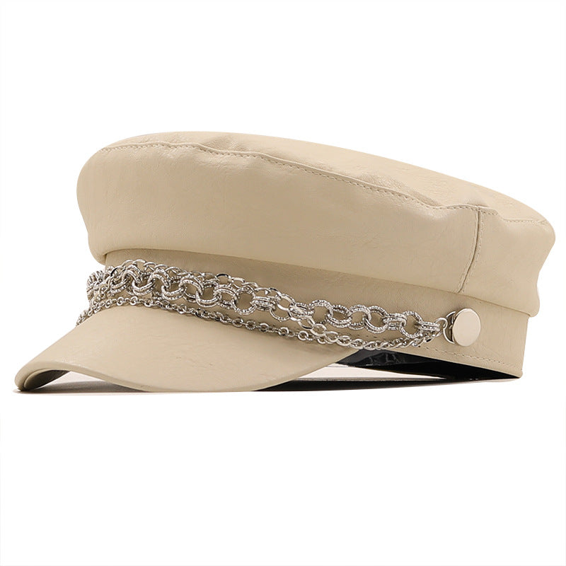 Silver Chain Beret Women's Autumn And Winter Peaked