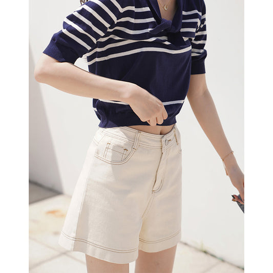 Women's Casual Workwear Contrast Trim Wide Leg Shorts