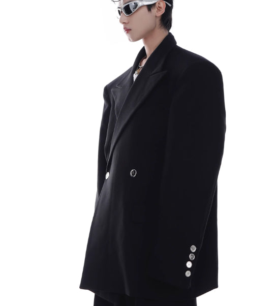 Niche Advanced Twill Padded Shoulder Suit Jacket Loose Profile Draped Suit