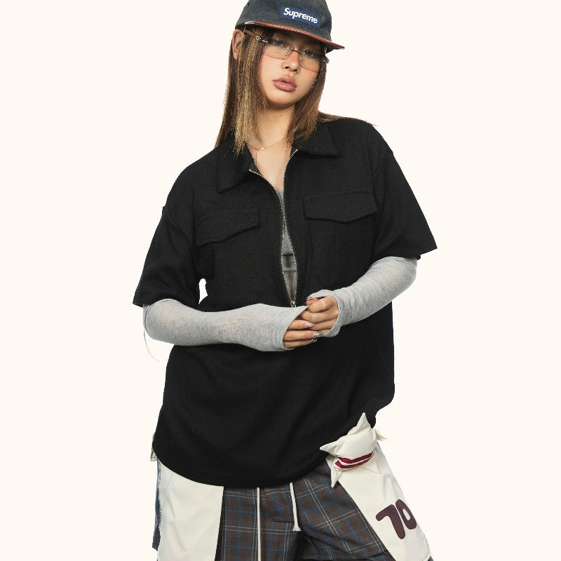 Women's Half-zip Short-sleeved Shirt Summer New Loose Casual