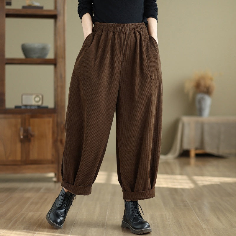 Large Pocket Corduroy Trousers Harem Pants Loose Bloomers