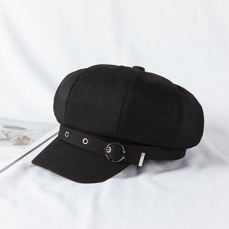 Women's Retro Fashion Metal Ring Buckle Bright Silk Beret