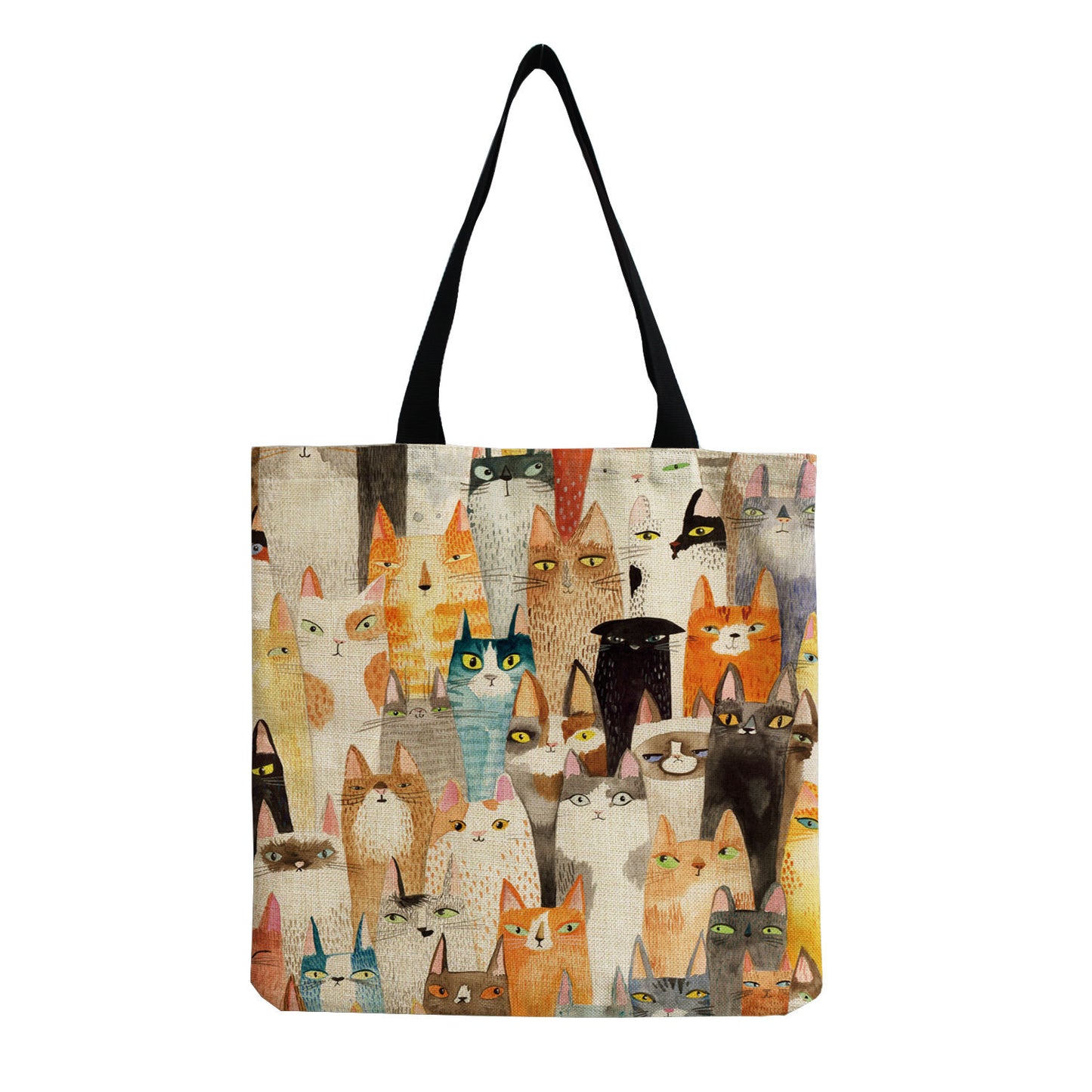 Foldable Portable Cute Cat-group Printed Handbag