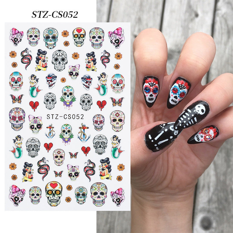 Nail Art Halloween Sticker Adhesive Color Pumpkin Zombie Skull