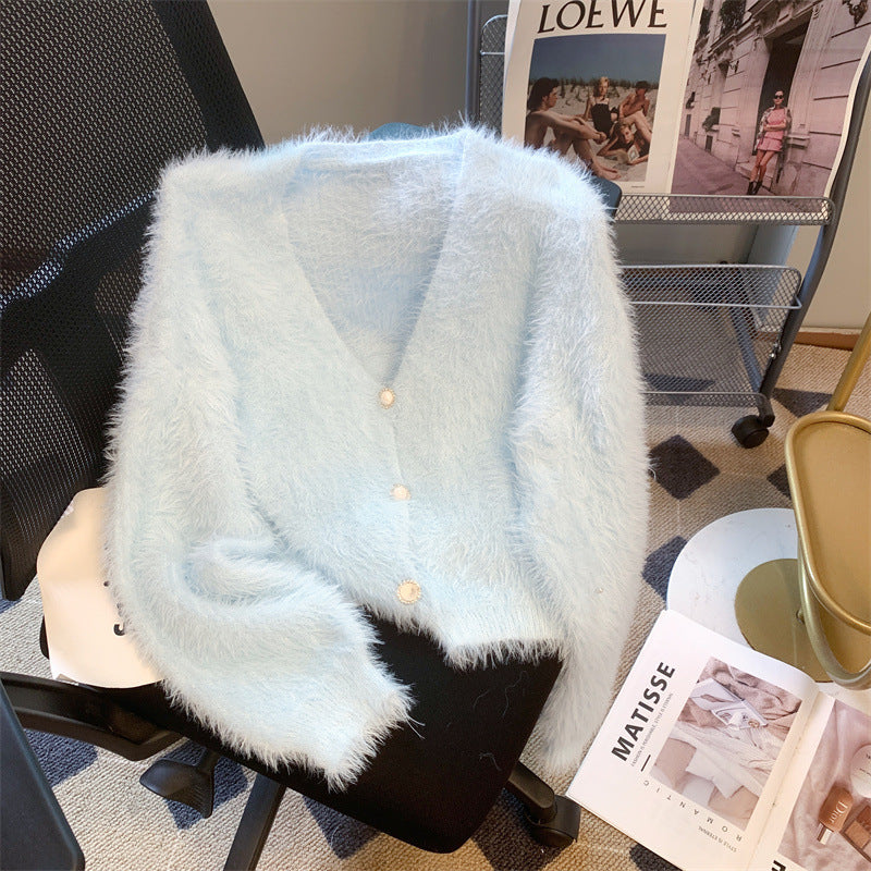 Idle Style Mohair Sweater Furry Coat Top