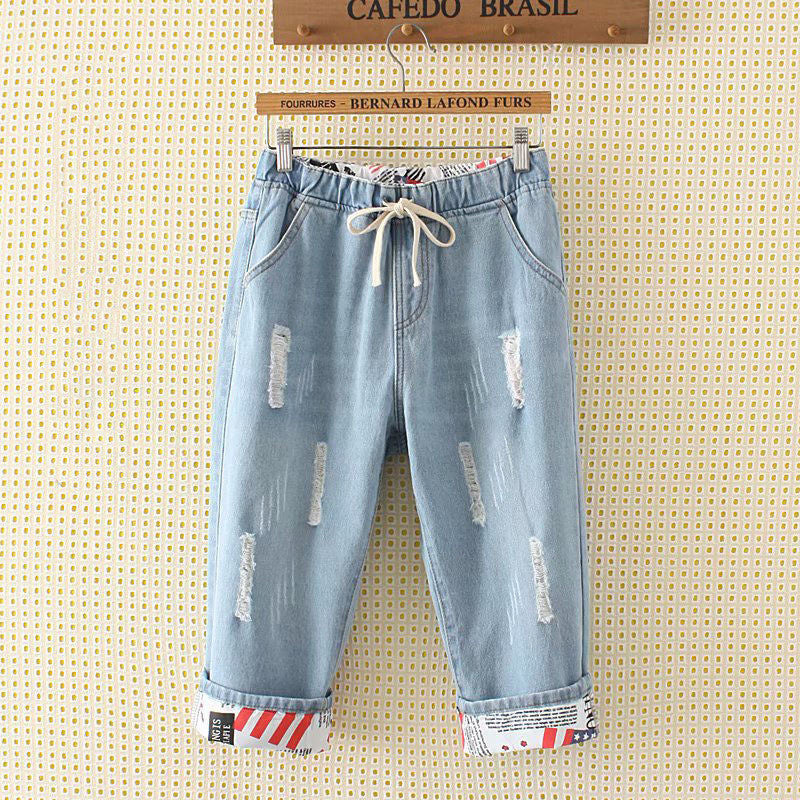Large Size Loose Fit Trousers With Holes And Small Feet
