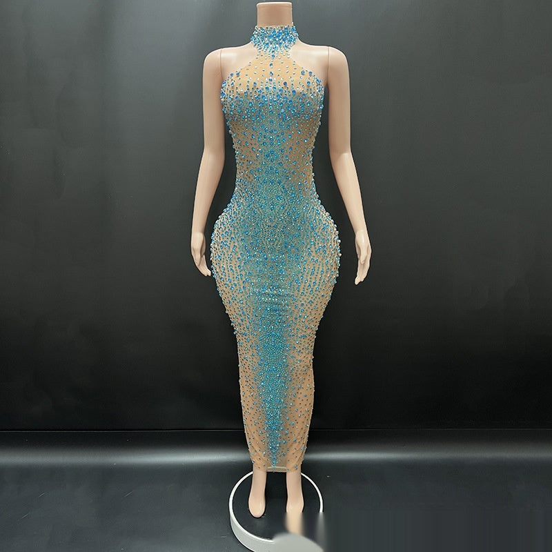Silver Sparkling Rhinestone Dress For Socialites Birthdays