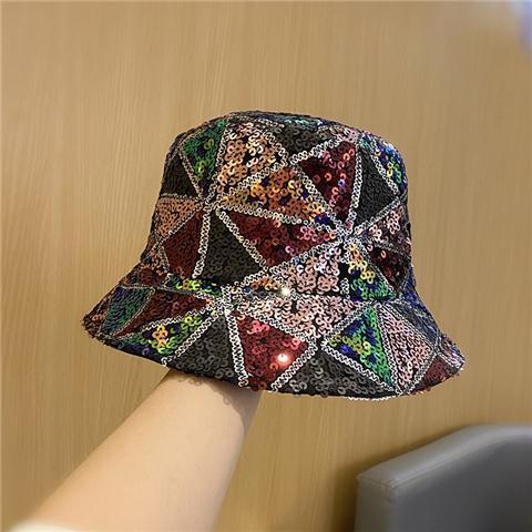 Women's Fashion Mixed Color Sequins Bucket Hat Foldable