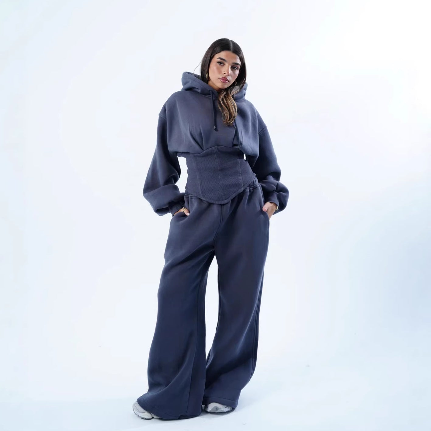 Womens Slim-fit Hoodie And Pants Two-piece Set