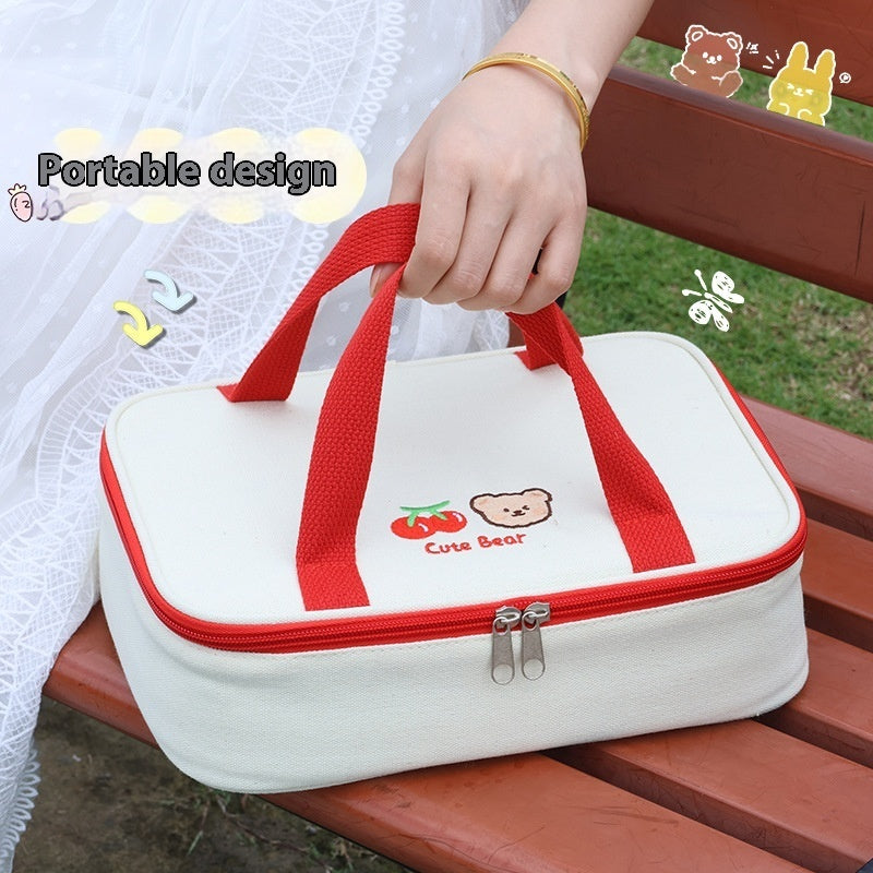 Cherry Bear Good-looking Lunch Box Bag Portable Office Worker Large Capacity Storage Bag