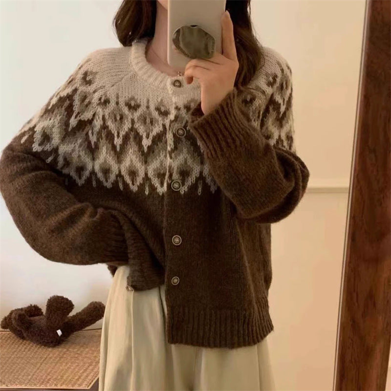 Jacquard Knitted Cardigan Women's Sweater