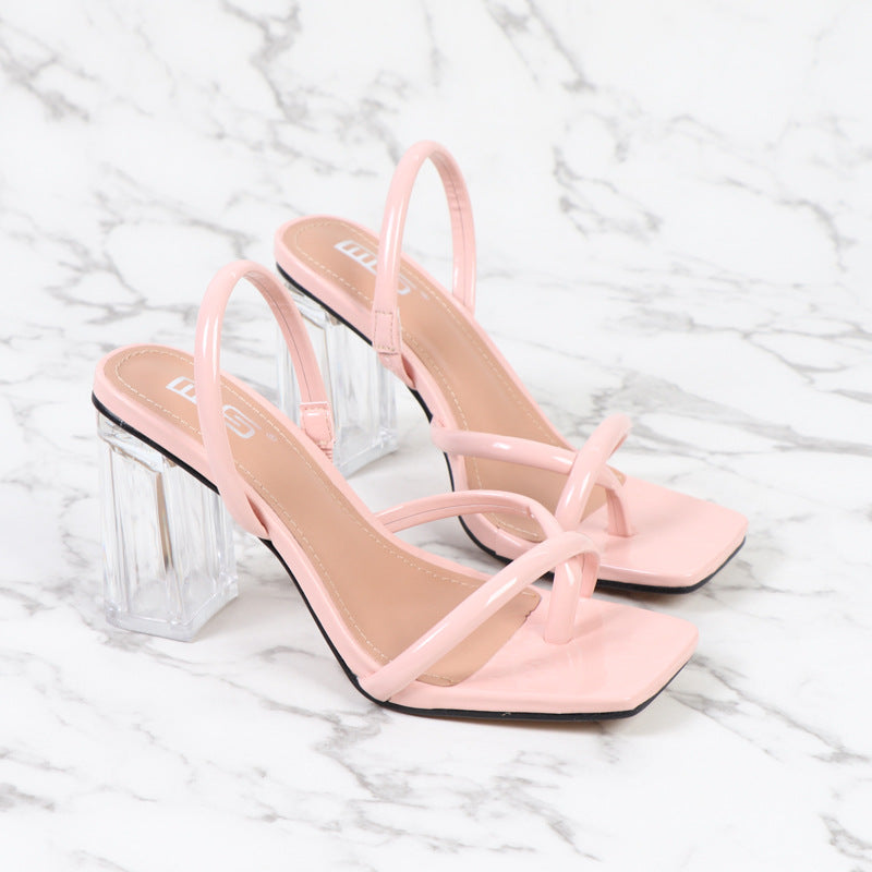 Spring And Summer All-match Thick-heeled Sandals With Transparent Heel