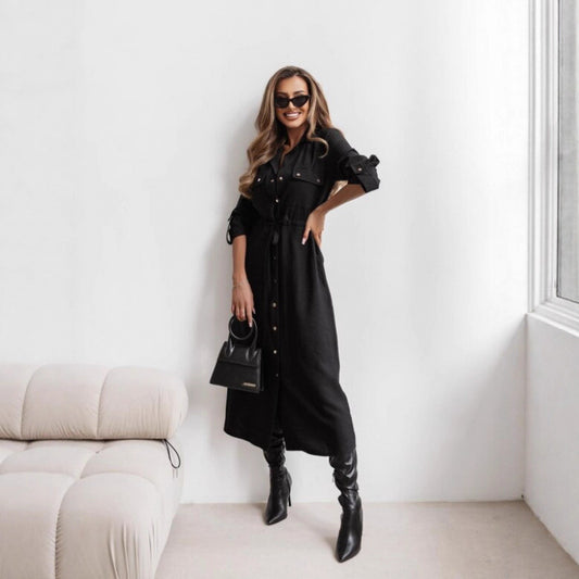 Womens Fashion Casual Lapel Shirt Dress