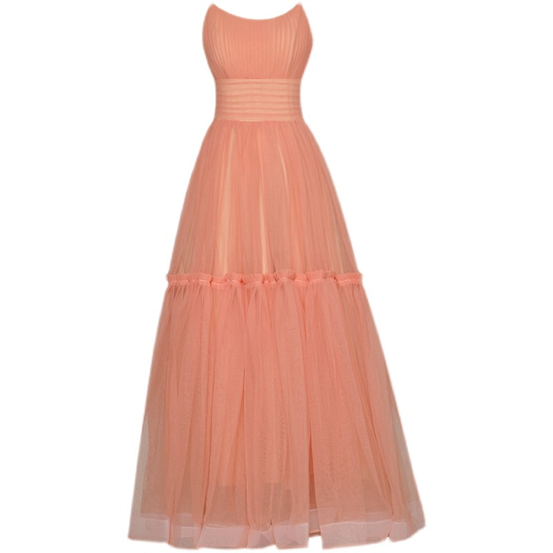 Suspended Skirt With Pleated Waist And Fluffy Hem
