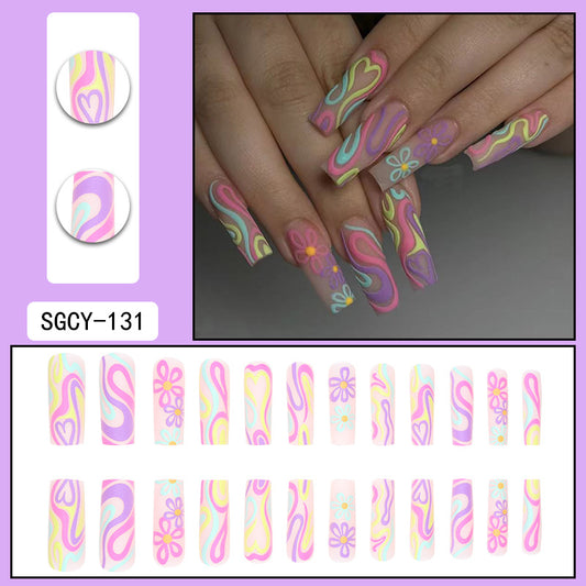 European And American Multi-color Lines Flower Graffiti Nail