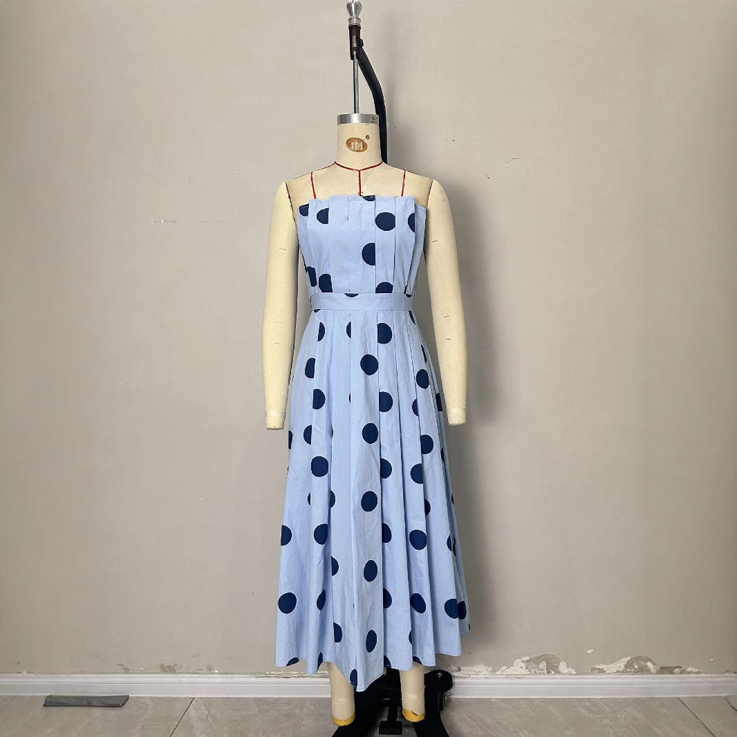 Elegant Polka-dot Sleeveless Slimming Dress