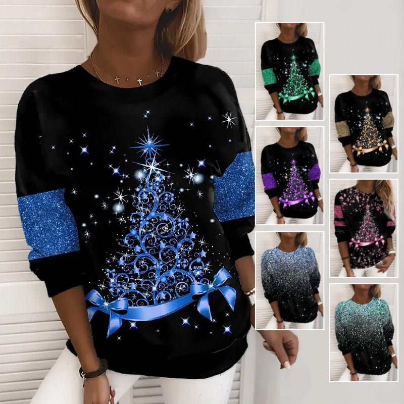 Julesweater til kvinder med 3D digitalprint, pulloverjakke, fashion casual sweatshirt, langærmet printet rundhalset skjortetop
