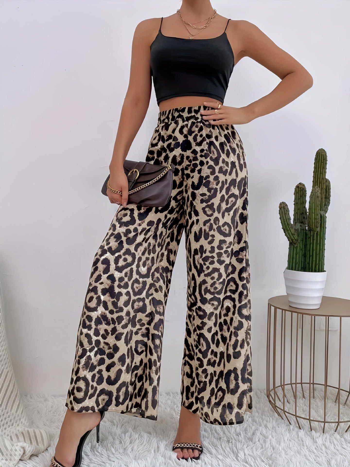 Elastic-waist Casual Wide-leg Pants
