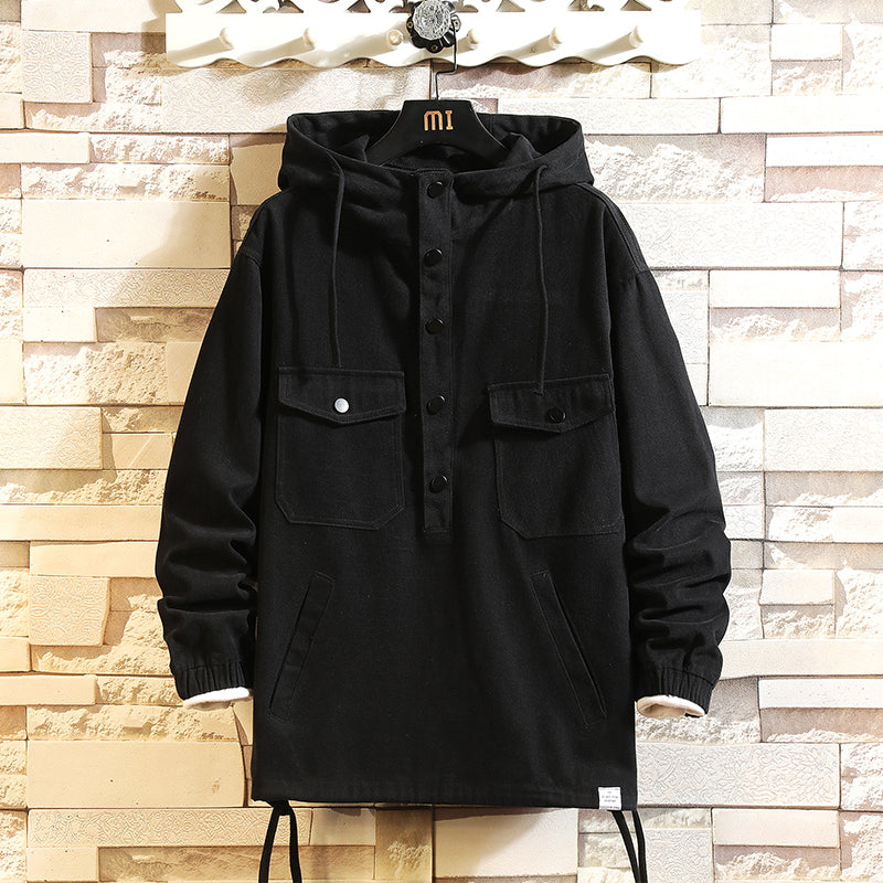 Men's Loose Half-zip Hooded Cargo Jacket