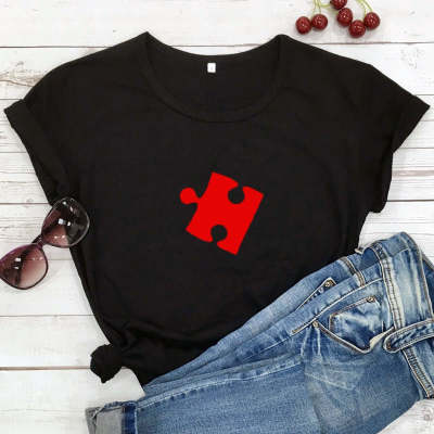 European And American Couple Heart-shaped Puzzle 3D Digital Printing Casual Round Neck T-shirt