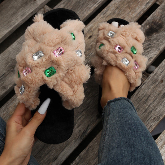 Slippers Store Størrelser Flad Bund Kryds Juvel Hjemme Dame