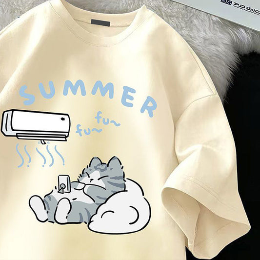 Round Neck Printed Cute Wild Simple