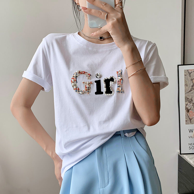 Printed T-shirt Korean Style Versatile Half Sleeve Top