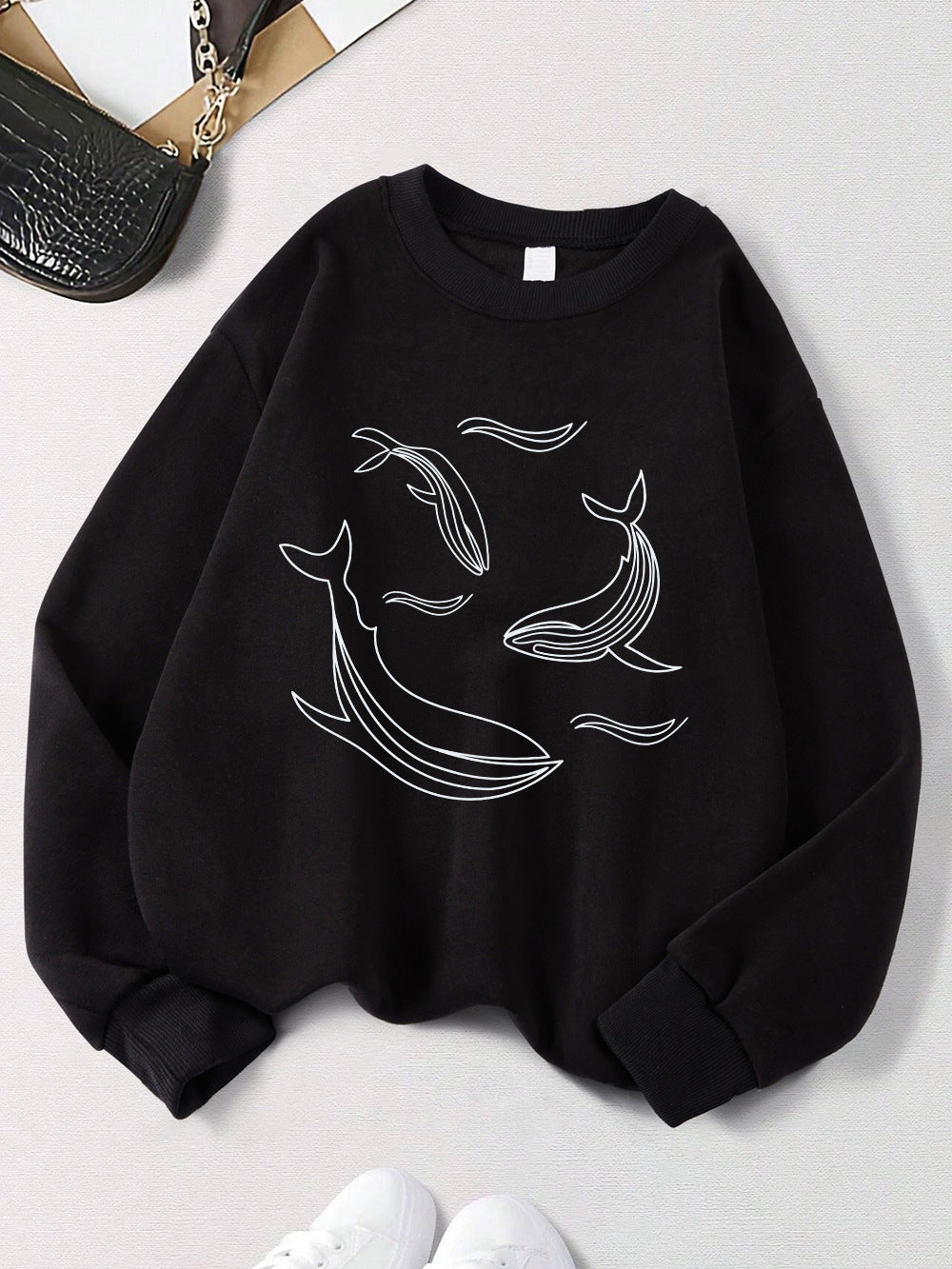 Simple Sketch Whale Fashion Casual Printed Hoodie