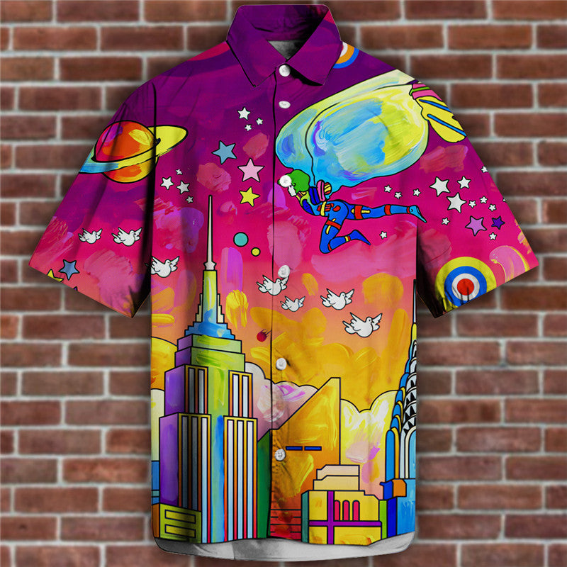Personalized Printing T-shirt Summer Loose Short Sleeve Lapel Shirt Casual Streetwear Clothing For Men