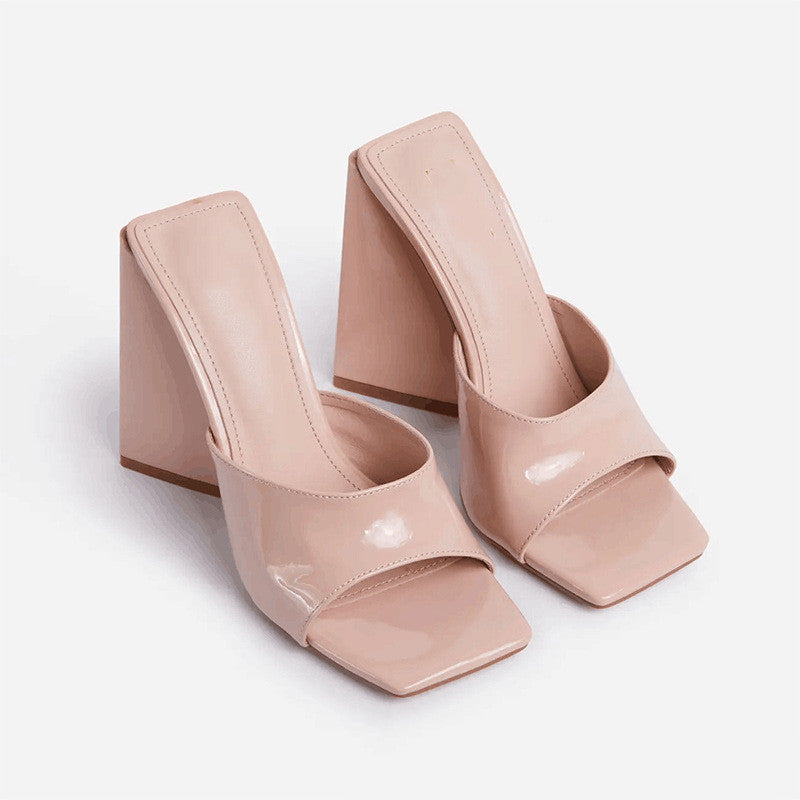 Square Toe Open-toe Tie-dye Bright Color Ultra-high Thick Heel Outer Wear Slippers Europe And America