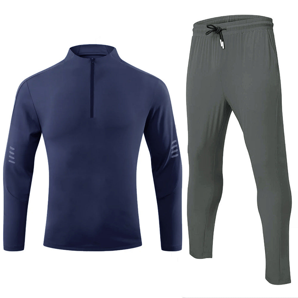 Sport Fintess Top med lange ærmer og lynlås Trousers Todelt Sæt til Mænd
