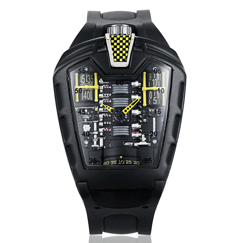 Fashion hollow ghost head silicone belt quartz men's watch imitation mechanical watch