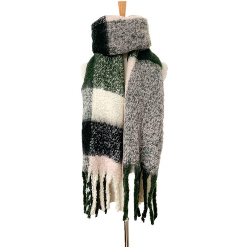 Fashionable Thick Fringed Large Plaid Scarf