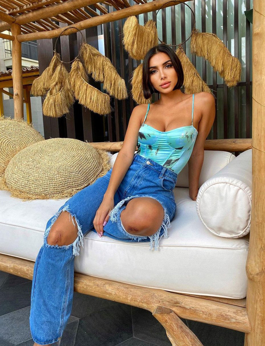 European And American Trend New High-waisted Loose Hole Wide-leg Women's Jeans