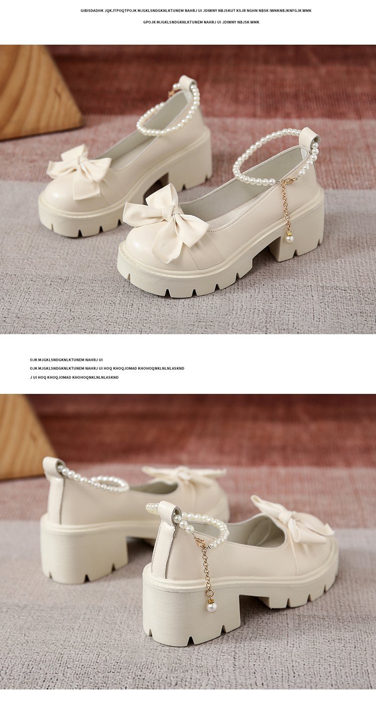 Spring And Summer New Pearl Thick Bottom Versatile Small Leather Shoes
