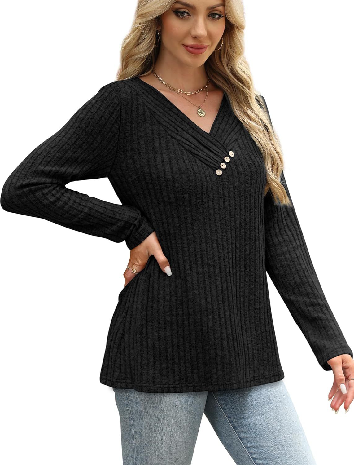 Dame Sweater Langærmet Skjorte V-hals Top