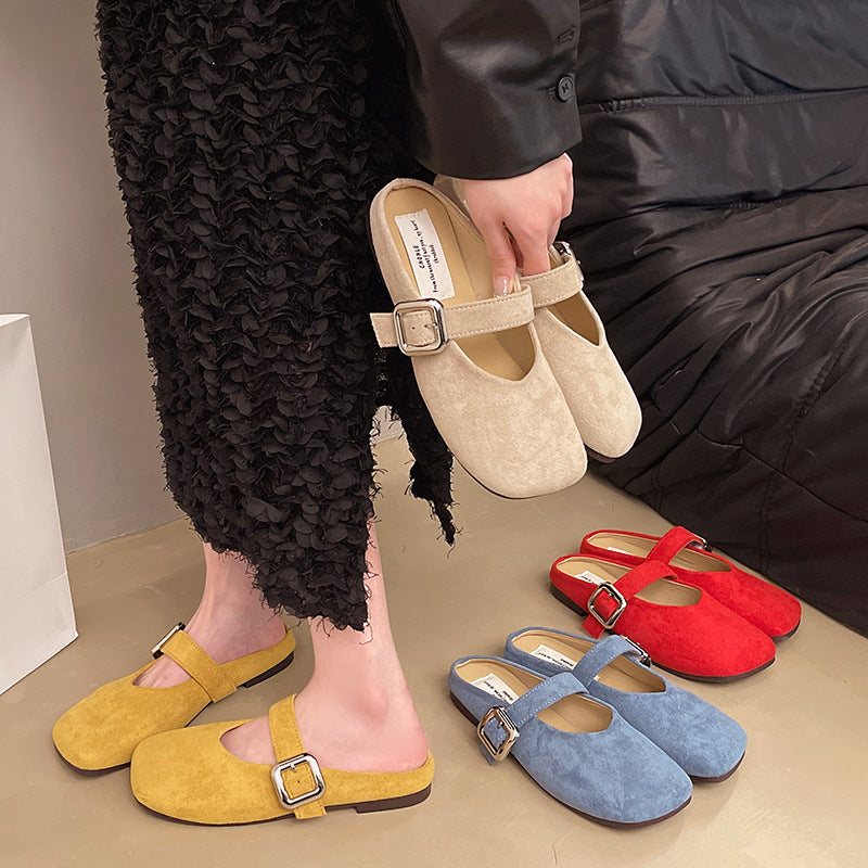 Women's Flat Beautiful Closed Toe Half Slippers