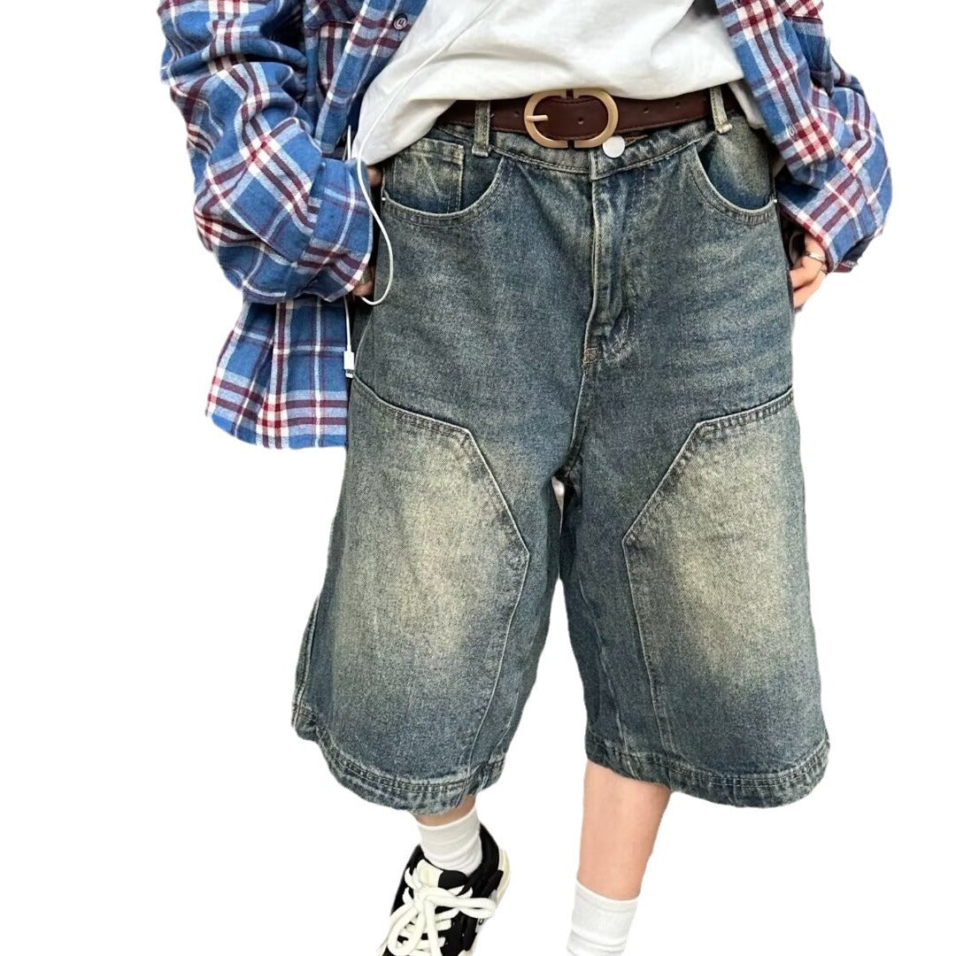 Straight Wide Leg Distressed Loose Leisure All-matching Cropped Pants