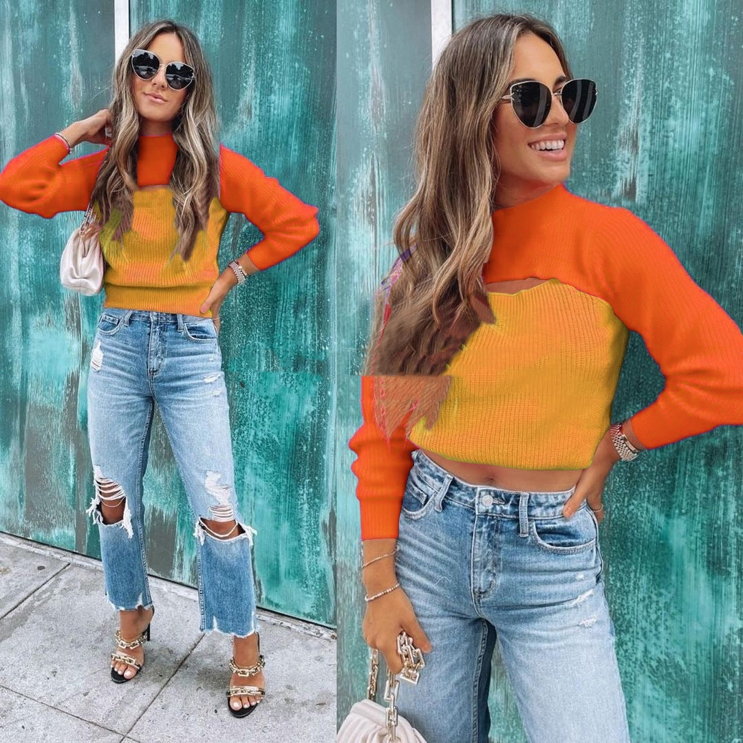 Early Autumn Sexy Topless Slim-fit Solid Color Wool Sweater Base Clothing