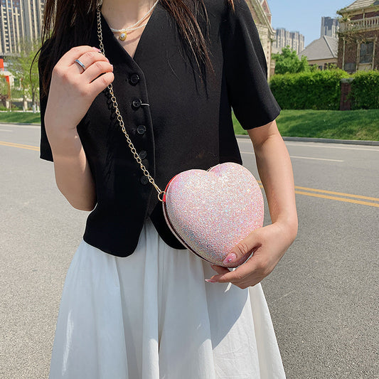 Shiny Crystal Bag Female Pure Color Sequins Peach