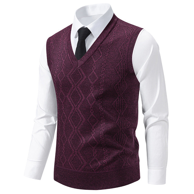 Men's V-Neck Slim-Fit Jacquard Pullover Vest